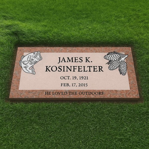 Pink Granite Grass-Level Headstone, Autumn Rose