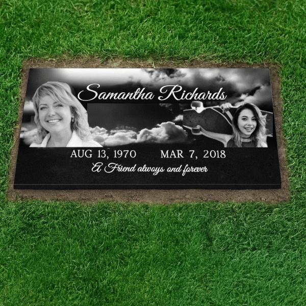 Heaven Collage Black Granite Grass-Level Headstone