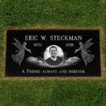 Collage Portrait Black Granite Single Grass-Level Headstone