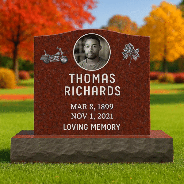 Red Single Upright Headstone Monument