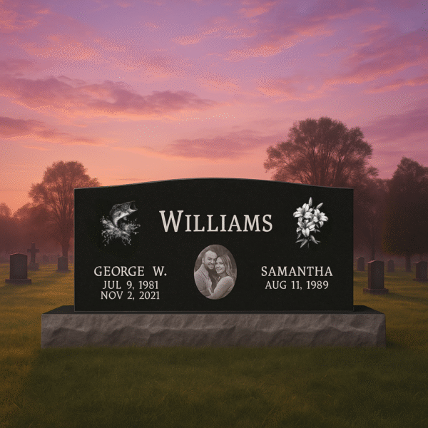 Companion Black Granite Headstone (Corner Designs)