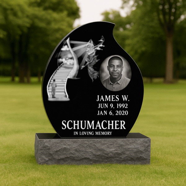 Black Granite Single Tear Drop Headstone