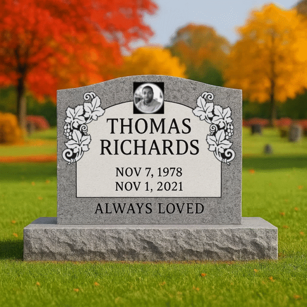 Grey Single Monument Headstones With Ceramic