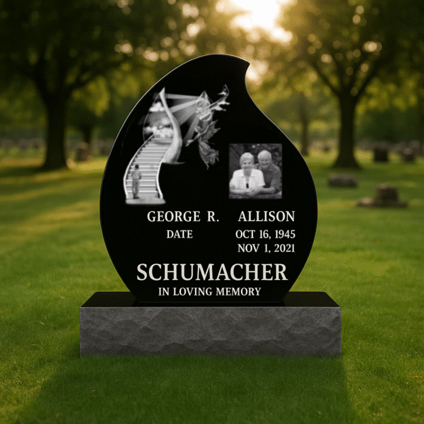 Black Granite Companion Tear Drop Headstone