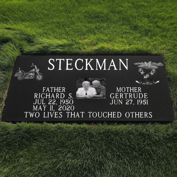 Elegant  Black Granite Companion Headstone – Timeless Grass-Level Memorial Marker