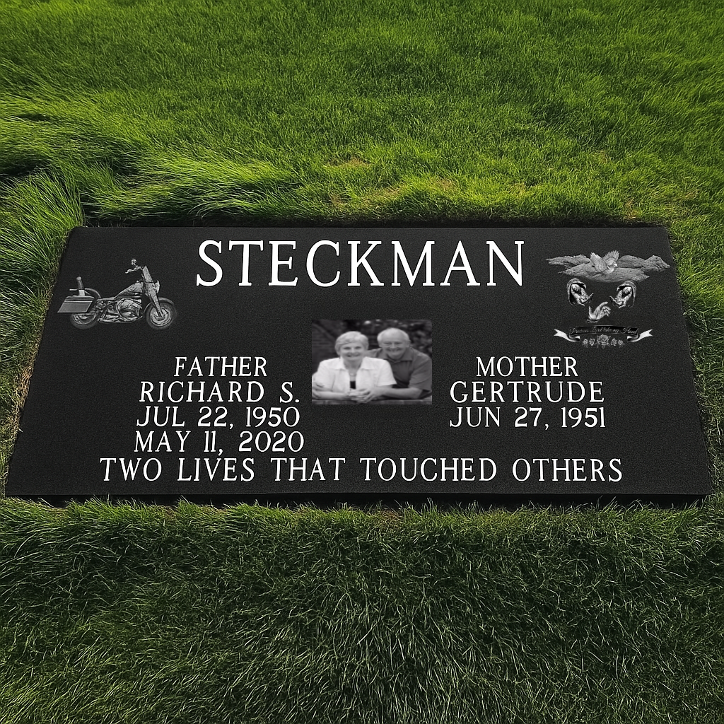 5 Elegant Black Granite Companion Headstone – Timeless Grass-Level Memorial Marker - Image 1