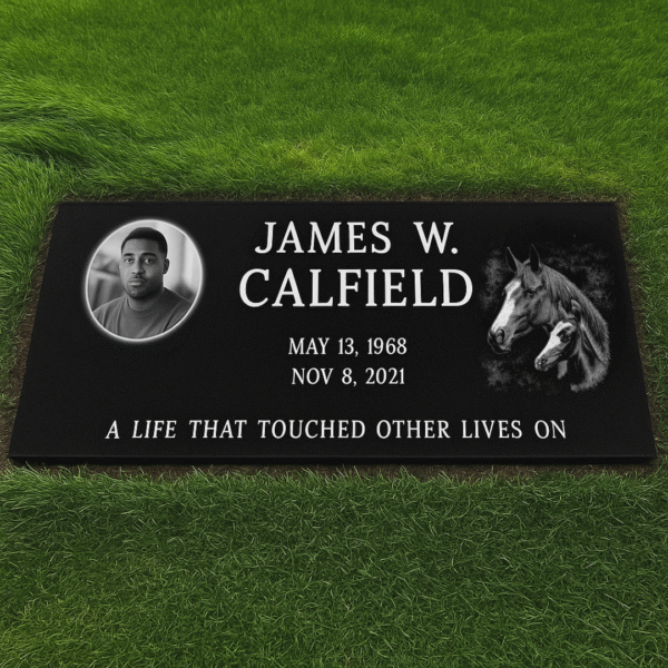 Black Granite (Free Photo!) Single Grass-Level Headstone
