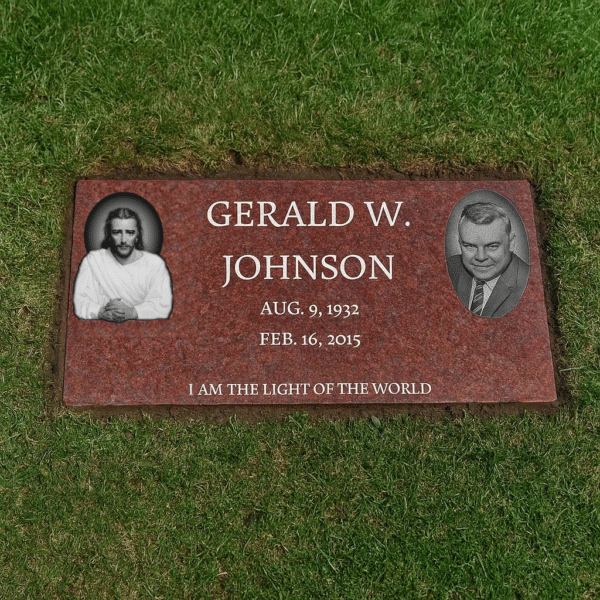 Red Granite Grass-Level Headstone, Ruby Red
