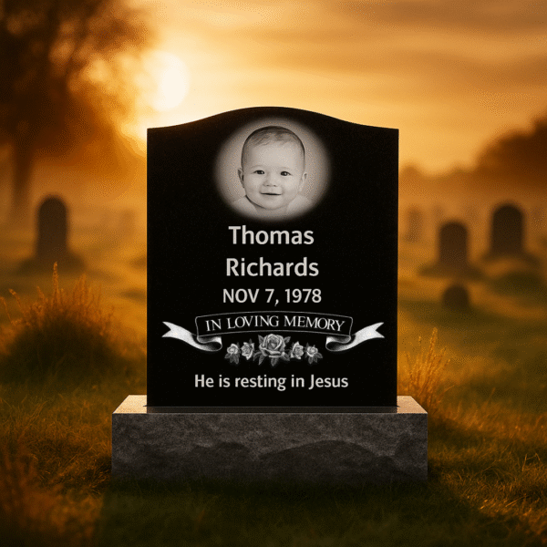 Black Granite Infant Monument Single Headstone