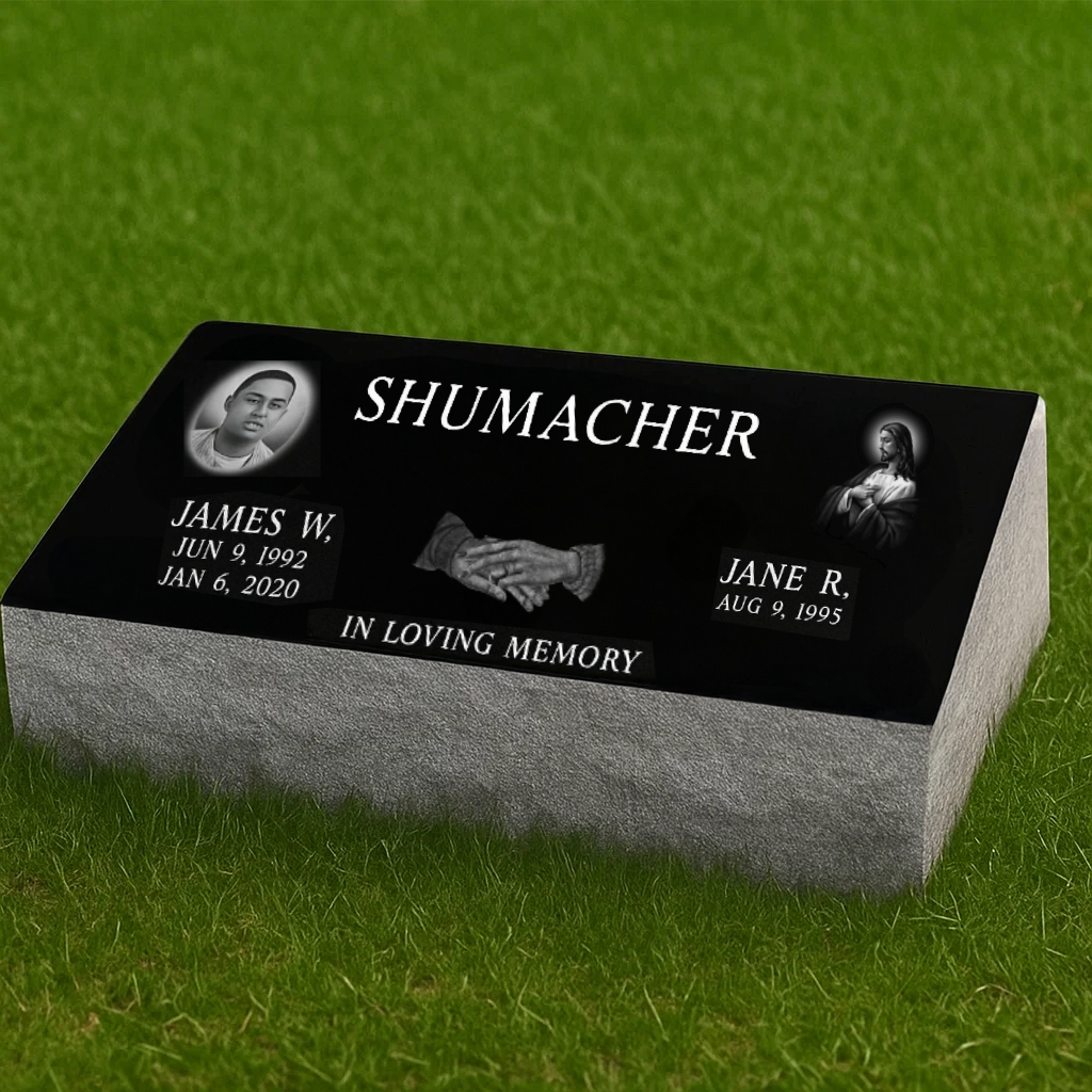 9_f8e32551-3660-4608-9902-6c1ff7b64a05 Companion Black Granite Pillow Marker Headstone - Image 1