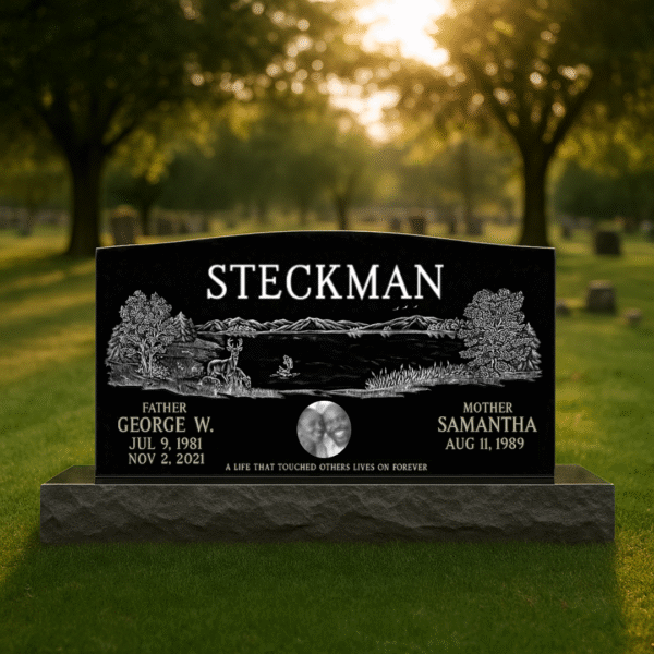 Companion Black Granite Scenery Headstone