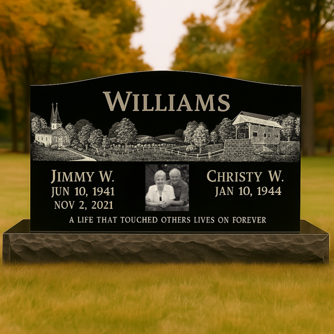 Copy_of_Untitled-7_2 Large Companion Black Granite Headstone (Scenery Designs) - Image 1