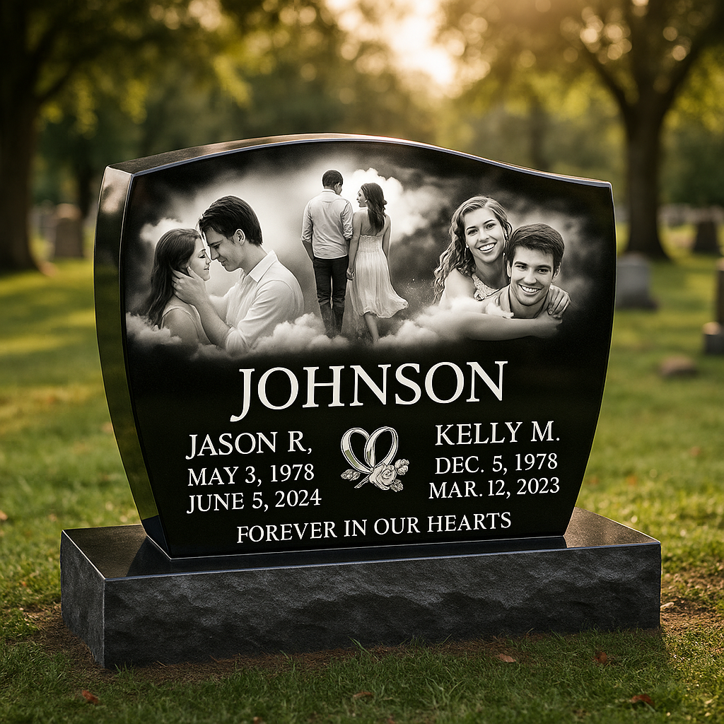 French-curve-headstone-black 2 Person Heavenly French Curve **LOW PRICE** double headstone - Image 1