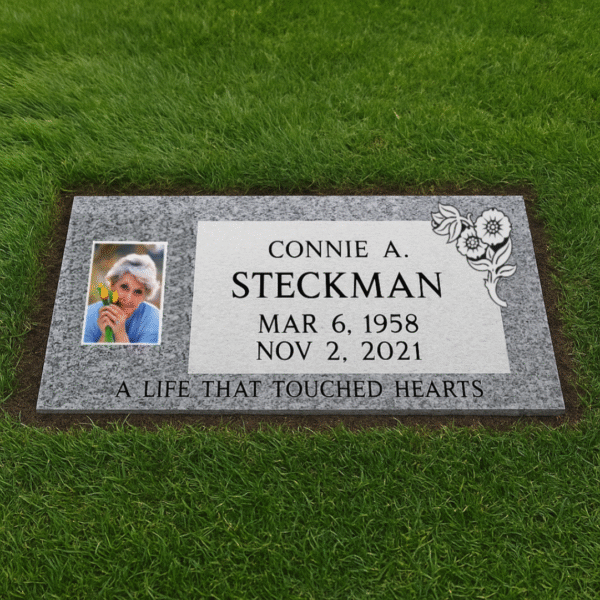 Grey Granite Grass-Level Single Headstone