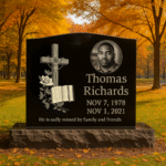 Single Black Granite Headstone (Left Design)