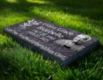 Premium Bahama Blue Memorial Stone - Elegant Granite Headstone with Portrait Engraving - Image 2