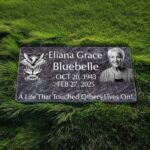 Premium Bahama Blue Memorial Stone - Elegant Granite Headstone with Portrait Engraving