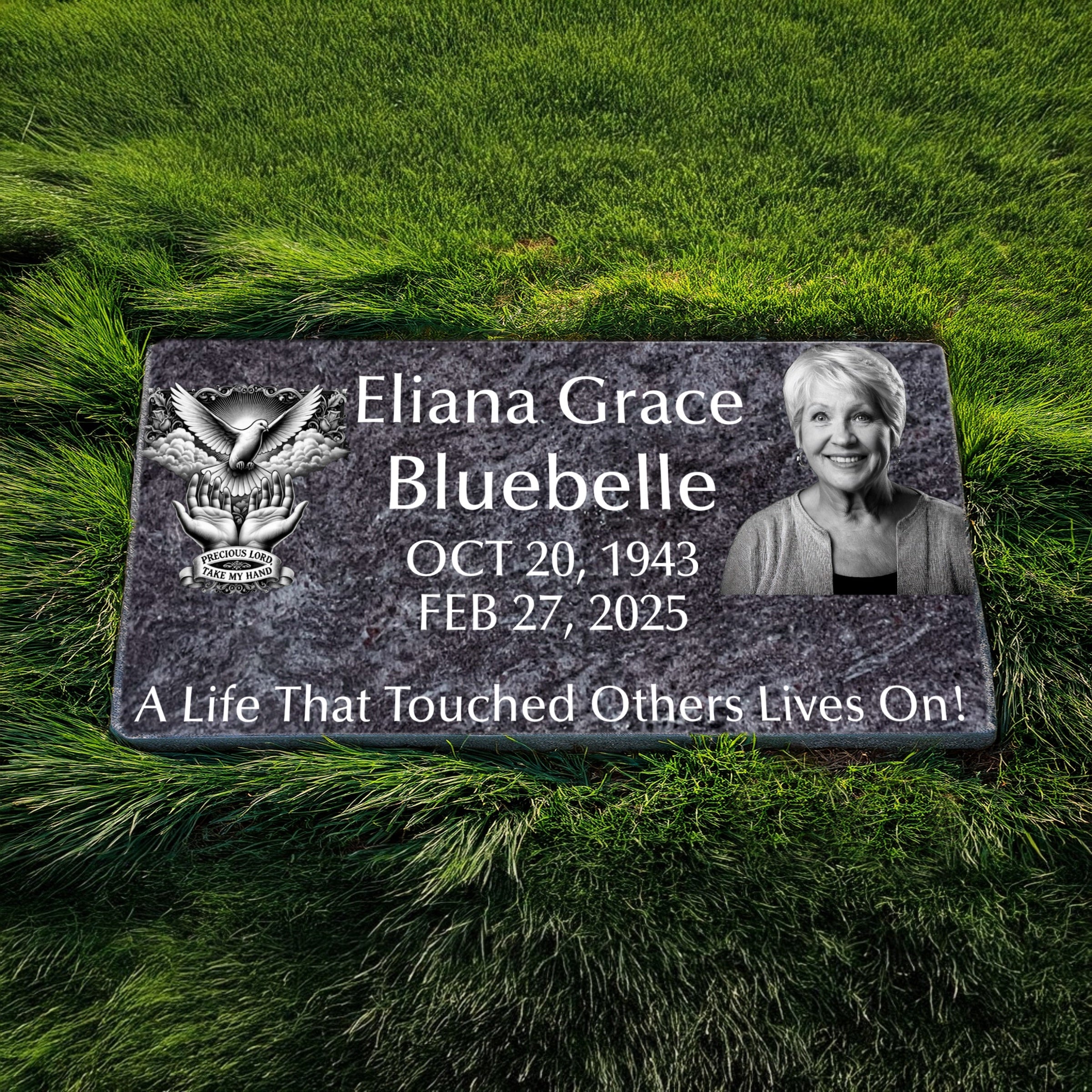 elegant-bahama-blue-headstone-granite Premium Bahama Blue Memorial Stone - Elegant Granite Headstone with Portrait Engraving - Image 1