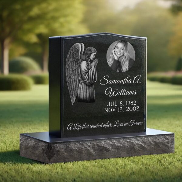 Single Black Granite Headstone (Left Design)