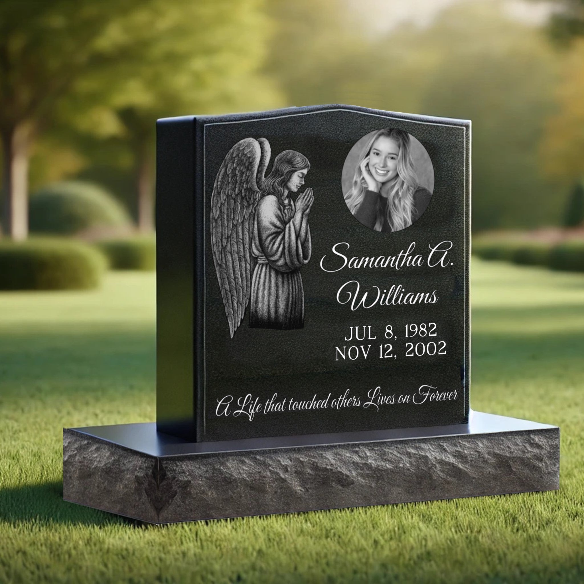 single_black_grainte_headstone_gravestone_24d4e9ac-e8c2-4f4e-94ac-f1c100ae4dd1 Single Black Granite Headstone (Left Design) - Image 1
